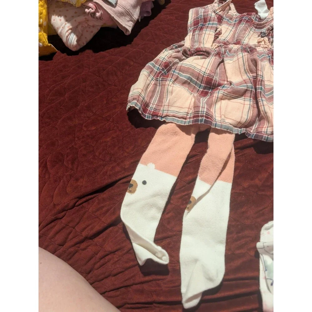 H&M Baby Plaid Dress with Bear Tights, Size 6-9M - Free Shipping